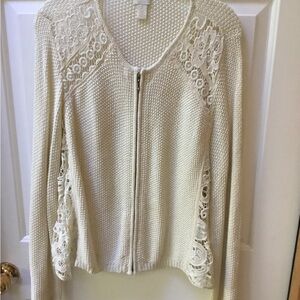 Chico’s Cream Lace Front Zip Women's Sweater Sz 2 (12)